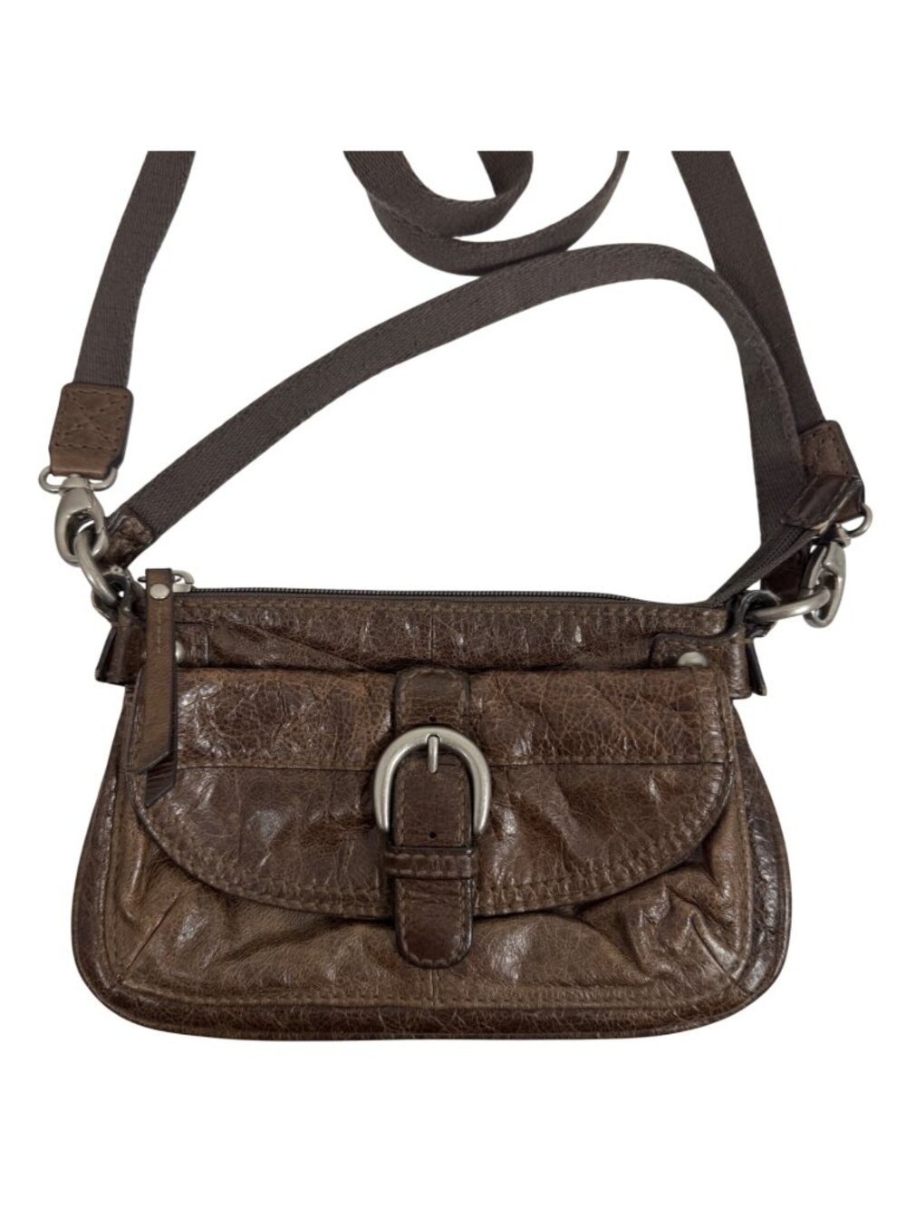 Vintage FOSSIL LIZETTE Small Brown Distressed Leather Shoulder Crossbody Bag